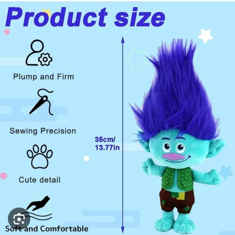 Dreamworks Trolls World Tour Plush Branch Doll - Blue .